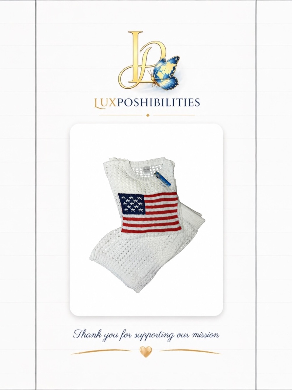 Cha Cha L NWT  Knit Tank with American Flag Patch